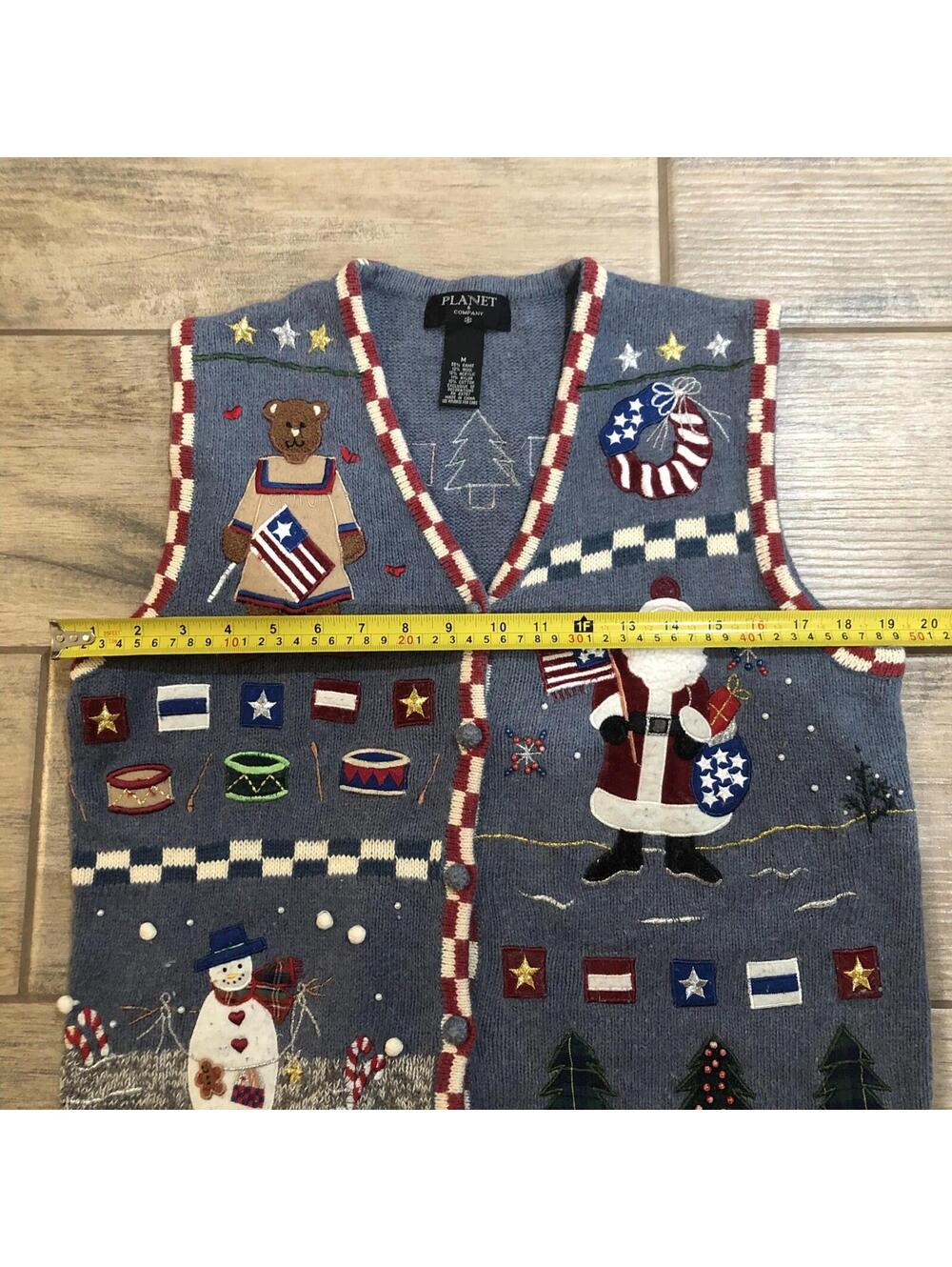 Planet Company Womens Sweater Vest Ugly Holiday Christmas Patriotic‎ USA Size M - Picture 11 of 12